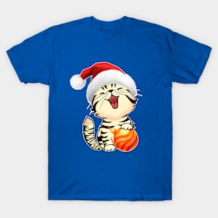 Cute Xmas Kitten Funny Christmas Cat in Santa Hat T-Shirt